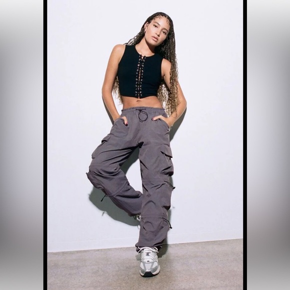 Garage Pants - Garage Grey Nylon Parachute Lightweight Baggy Cargo Pants.‎ Large.